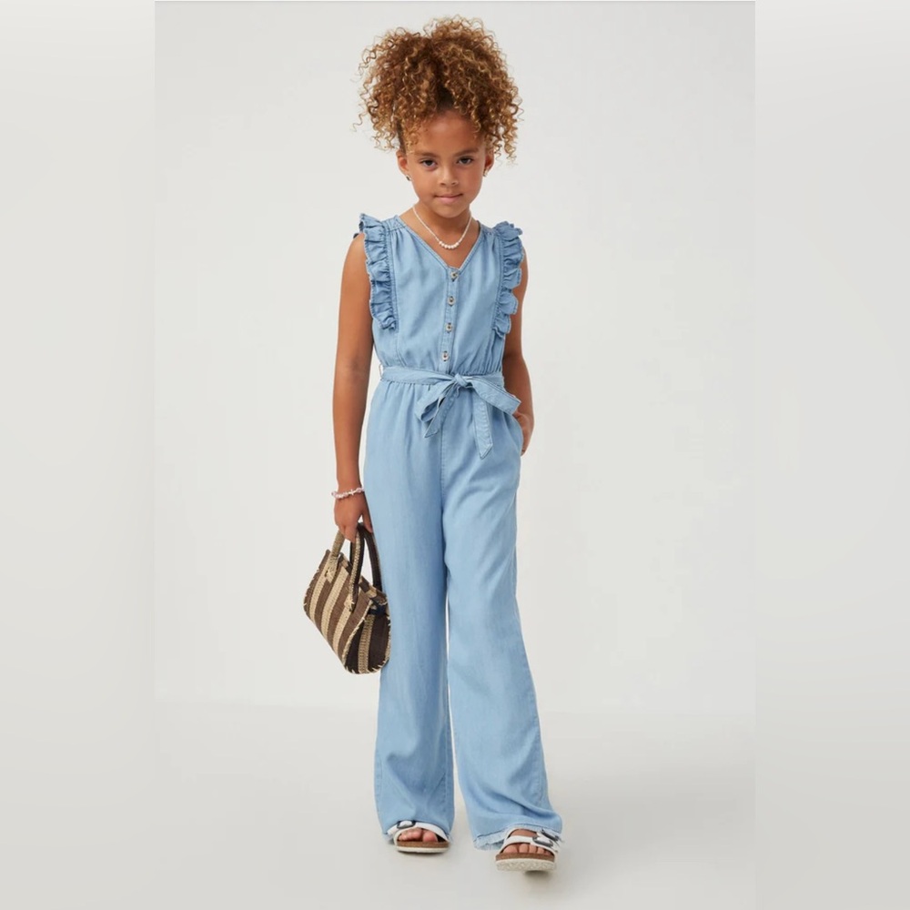 Tencel Buttoned Ruffle Tank Wideleg Jumpsuit